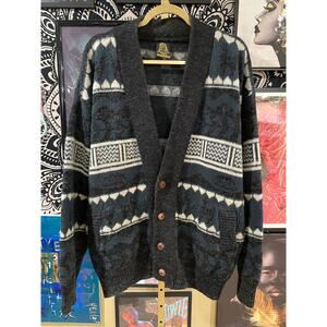 Vintage 90s Tejidos Ruminahui Aztec Geometric Heavyweight Cardigan Sweater L